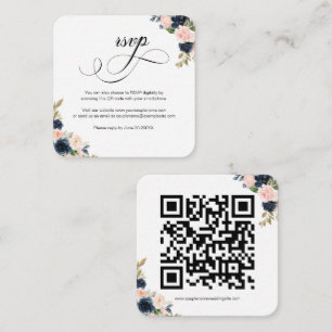 Blush rose & Navy Floral QR Code Mariage Carte RSV