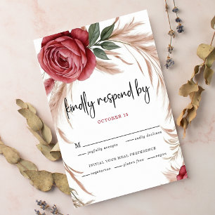 Blush Rose Pampas Floral Wedding RSVP Karte