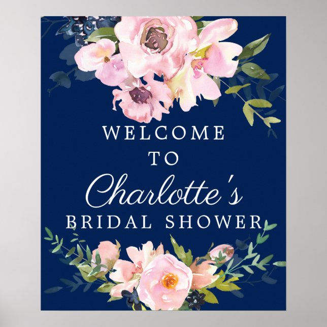 Blush Rose & Peonies Brautparty Begrüßungszeichen Poster (Vorne)