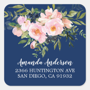 Blush Rose & Peonies Rücksendeadresse Quadratischer Aufkleber