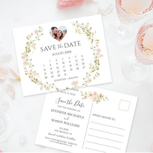 Blush Rose Peonys Blumenmuster Foto Save the Date Postkarte