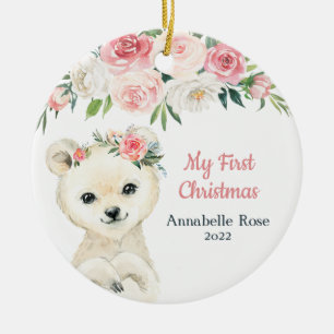 Blush Rose Polar Bear Baby's 1. Keramik Ornament
