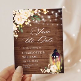 Blush-Rose Rustikale Holzhochzeit retten das Datum Postkarte