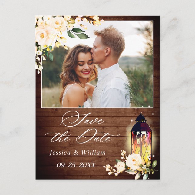 Blush Rose Rustikales Holz FOTO Hochzeit speichern Postkarte (Vorderseite)