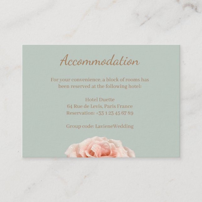 Blush Rose Salbei Hochzeitshotel Umschließung Kart Begleitkarte (Vorderseite)