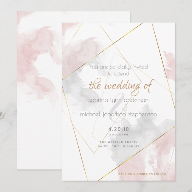 Blush Rose Silver Watercolor The BarefootBride™ Einladung (Vorne/Hinten)