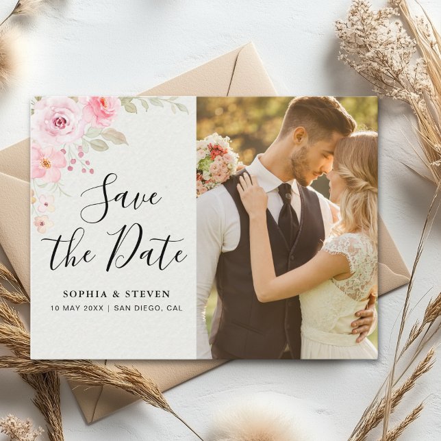 Blush Rose-Themed Elegant Wedding Postkarte (Von Creator hochgeladen)