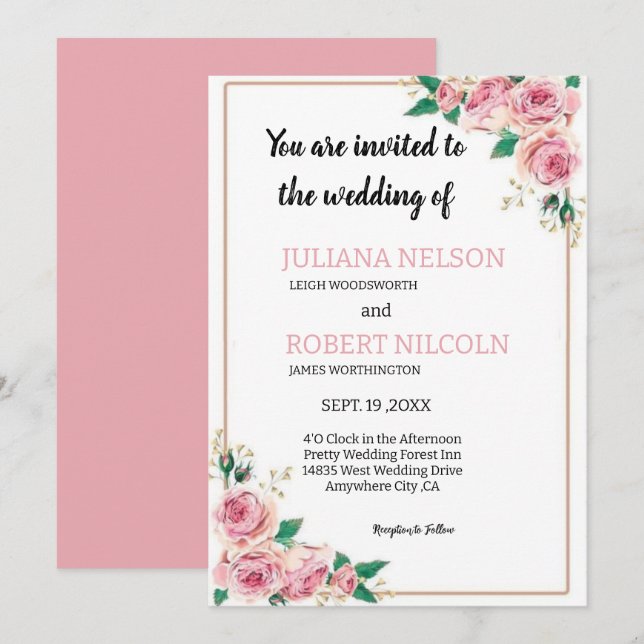 Blush & Rose: Treten Sie uns für unsere Hochzeit b Einladung (Vorne/Hinten)