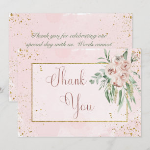 Blush-Rose und Goldakzente Hochzeit Dankeskarte