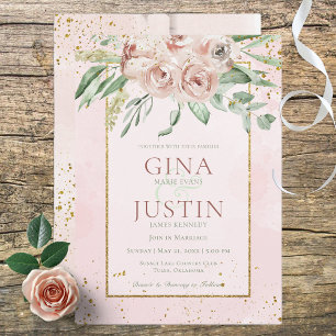 Blush-Rose und Goldakzente zum Hochzeitsempfang Einladung