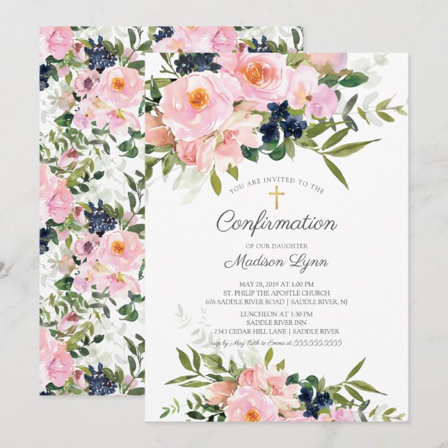 Blush-Rose und Peonies-Bestätigung Einladung (Vorne/Hinten)