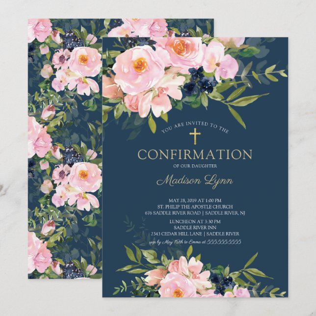 Blush-Rose und Peonies-Bestätigung Einladung (Vorne/Hinten)