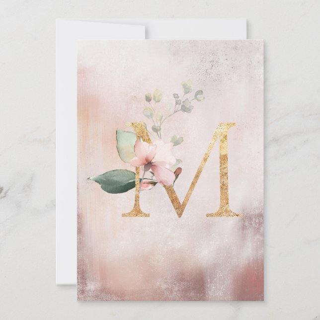 Blush Rose Wasserfarbe Elegante Monogramm Hochzeit Dankeskarte (Vorderseite)
