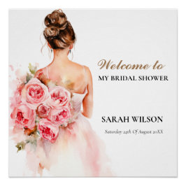 Blush Rose Wasserfarbe Hochzeitskraut Brautparty Poster