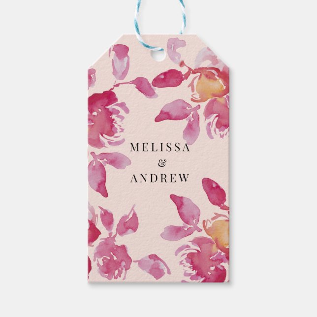 Blush Rose Wasserfarbe Moderne Hochzeit Geschenkanhänger (Vorderseite)