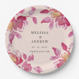 Blush Rose Wasserfarbe Moderne Hochzeit Pappteller
