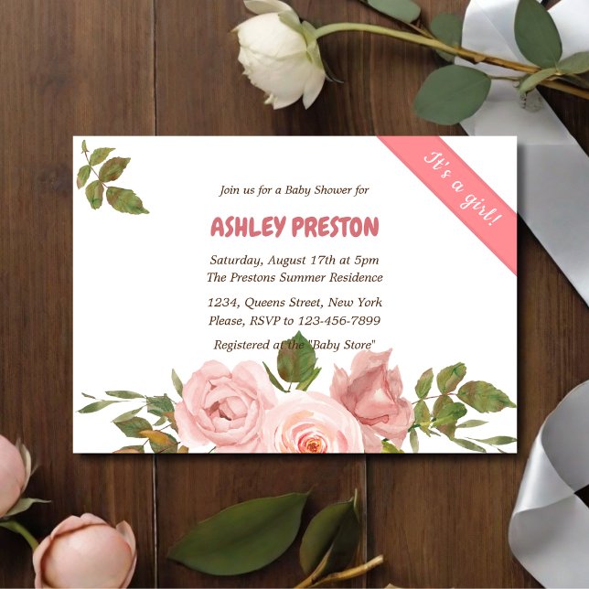 Blush Rose Wasserfarben BläsernBaby Dusche Einladung (Von Creator hochgeladen)