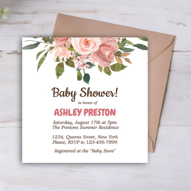 Blush Rose Wasserfarben BläsernBaby Dusche Einladung (Blush Rose Watercolor Floral Baby Shower Invitation)
