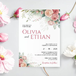 Blush Rose Watercolor Floral Wedding Invitation Einladung