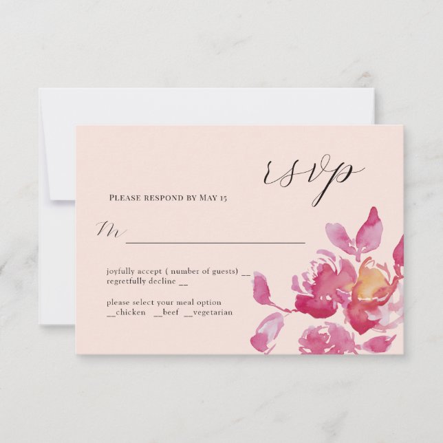 Blush Rose Watercolor Moderne Hochzeitskarte RSVP Karte (Vorderseite)
