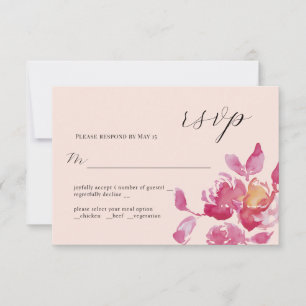 Blush Rose Watercolor Moderne Hochzeitskarte RSVP Karte