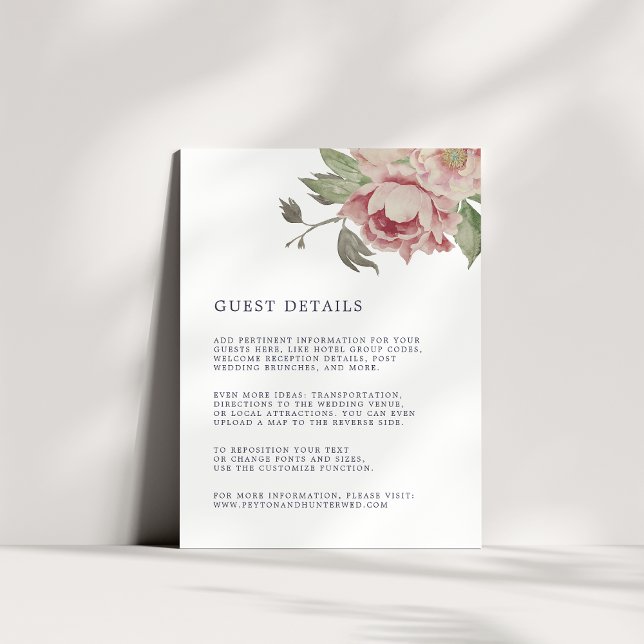 Blush Rose Wedding Guest Details Card Begleitkarte (Von Creator hochgeladen)