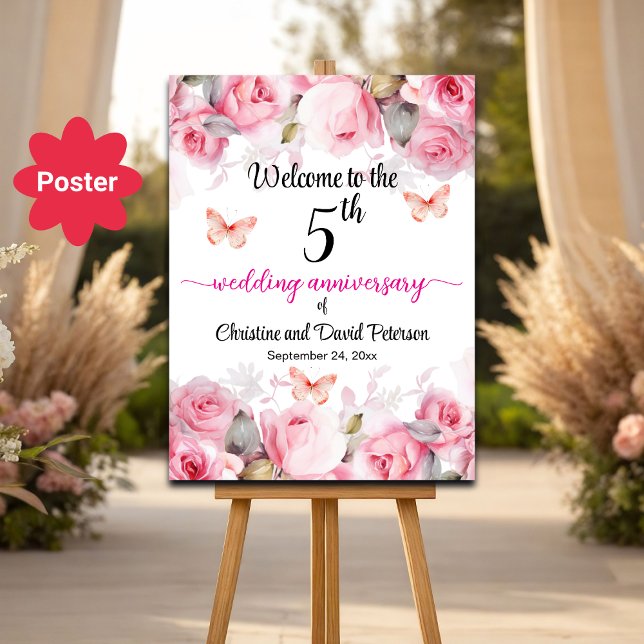 Blush Rose zum 5. Hochzeitstag willkommen Poster (Von Creator hochgeladen)
