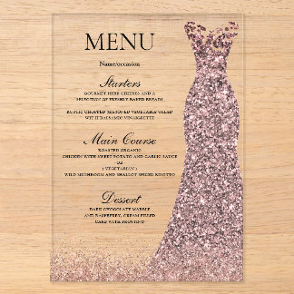 Blush Rosen Dress Birthday Party Brautparty Menu Acryleinladungen