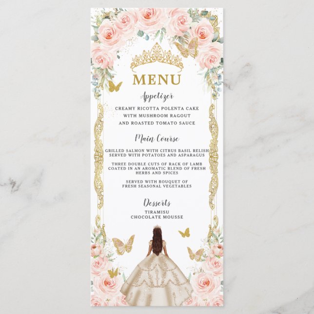 Blush Rosen Floral Champagner Dress Quinceñera Men Programm (Vorderseite)