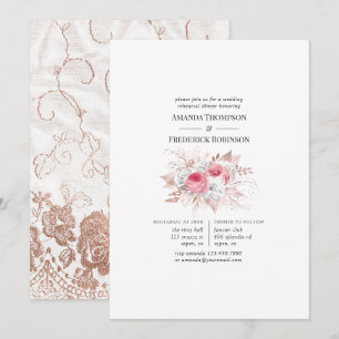 Blush & Rosen Gold Floral and Lace Probe Dinner Einladung