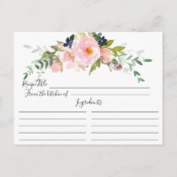 Blush Roses & Peonies Bridal Shower Recipe Card