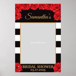 Blush-Rote Rosen und Gold-Brautparty-Foto Poster