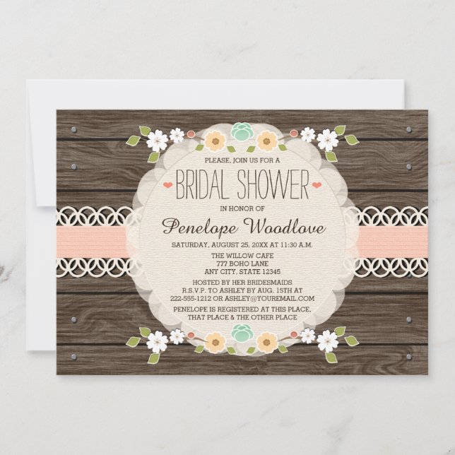 BLUSH RUSTIC FLORAL BOHO BRIDAL ZEIGT INVITATIONEN EINLADUNG (Vorderseite)