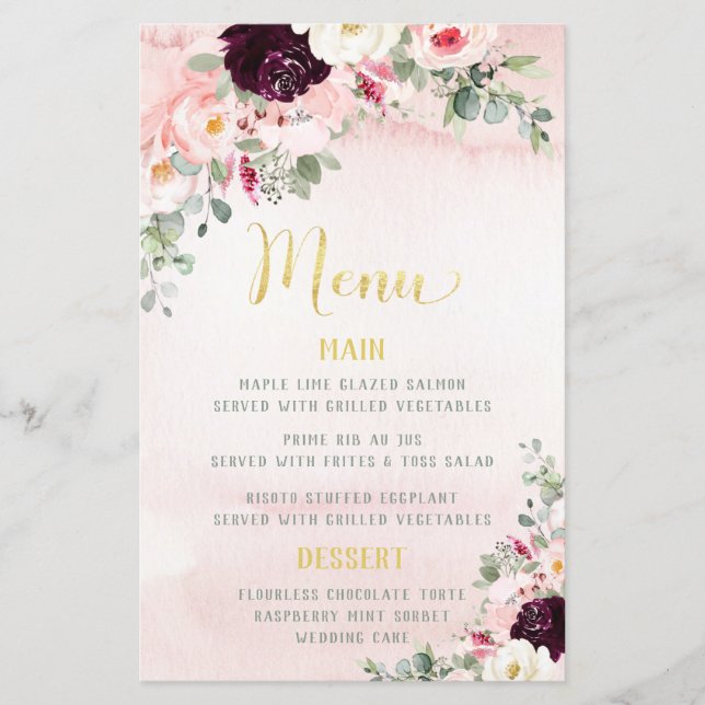 Blush Rustic Garden Wedding Menu (Vorderseite)