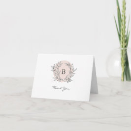 Blush Rustic Monogram Wreath Danke Note Card