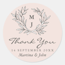 Blush Rustic Monogram Wreath Vielen Dank Runder Aufkleber