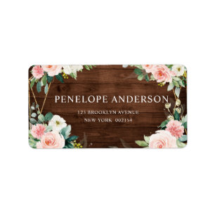 Blush Rustic Wood Floral Geometric Botanic Adressaufkleber