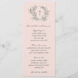Blush Rusticus Monogram Wreath Weddin Empfang Menu Menükarte