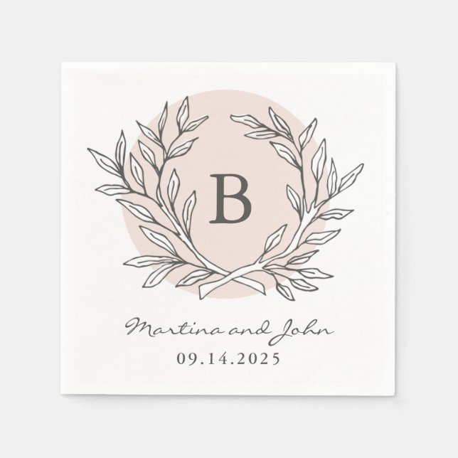 Blush Rustikaler Monogram-Papiercocktail Napkin Serviette (Vorderseite)