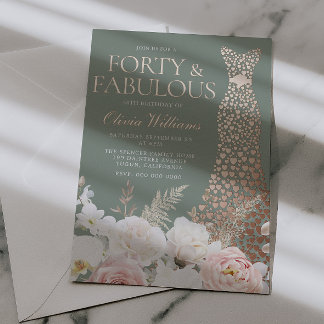  Blush & Sage 40th Birthday Rose Gold Gown Folieneinladung