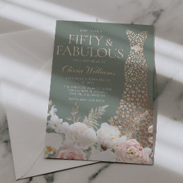 Blush Sage 50th Birthday Rose Gold Gown Folieneinladung