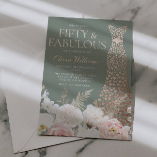Blush Sage 50th Birthday Rose Gold Gown Folieneinladung