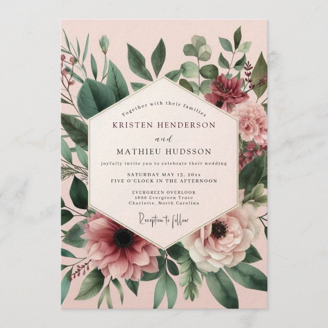 Blush Sage Anemone Wedding Einladung (Vorderseite)