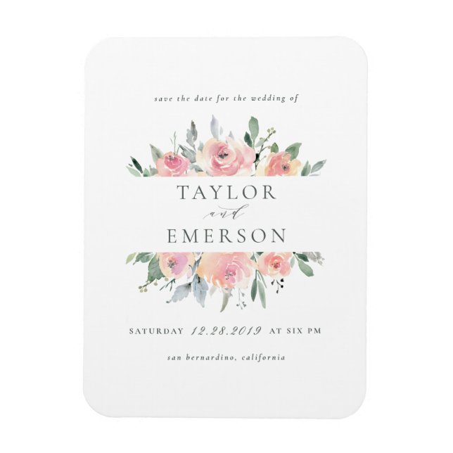 Blush & Sage Aquarell Save the Date Blütenfarbe Magnet (Vertikal)