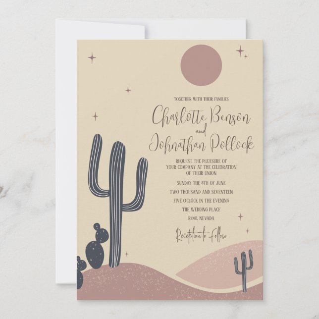 Blush & Sage Desert Saguaro Cactus Wedding Einladung (Vorderseite)