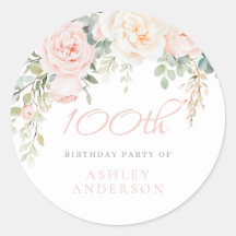 Blush & Sage Elegante Blume 100. Geburtstagsparty