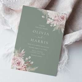 Blush, Sage & Elfenbeinküche Elegante Blumenhochze Einladung