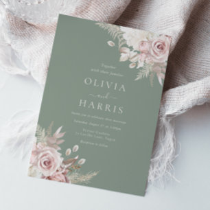 Blush, Sage & Elfenbeinküche Elegante Blumenhochze Einladung