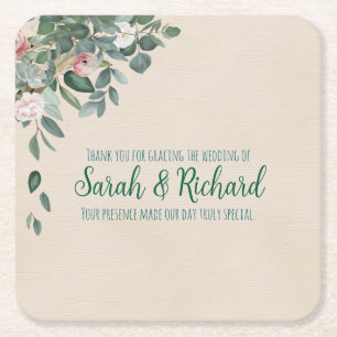 Blush Sage Floral Wedding Drink Rechteckiger Pappuntersetzer