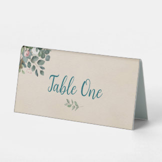 Blush Sage Floral Wedding Tischnummer Tischaufsteller